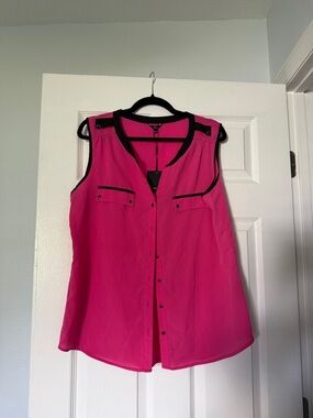 Milano Fuchsia Sleeveless Blouse with Black Trim